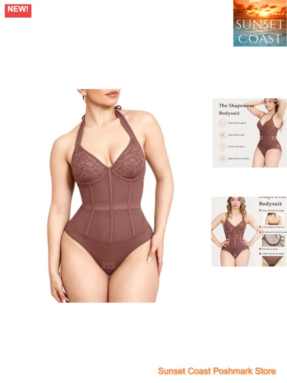 Halter Bodysuit Tummy Control Shapewear Backless Lace